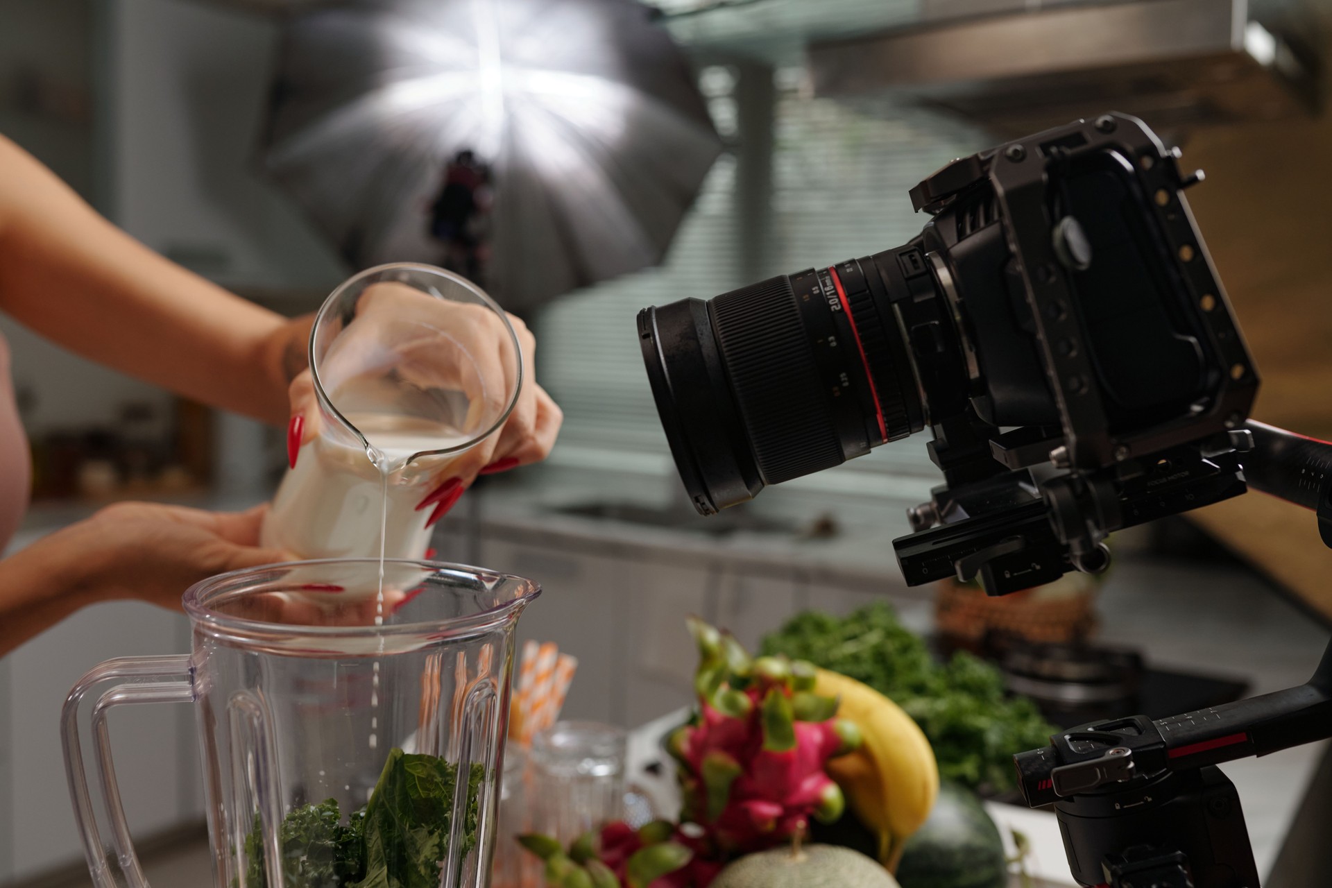 Cameraman Shooting Food Content In Studio